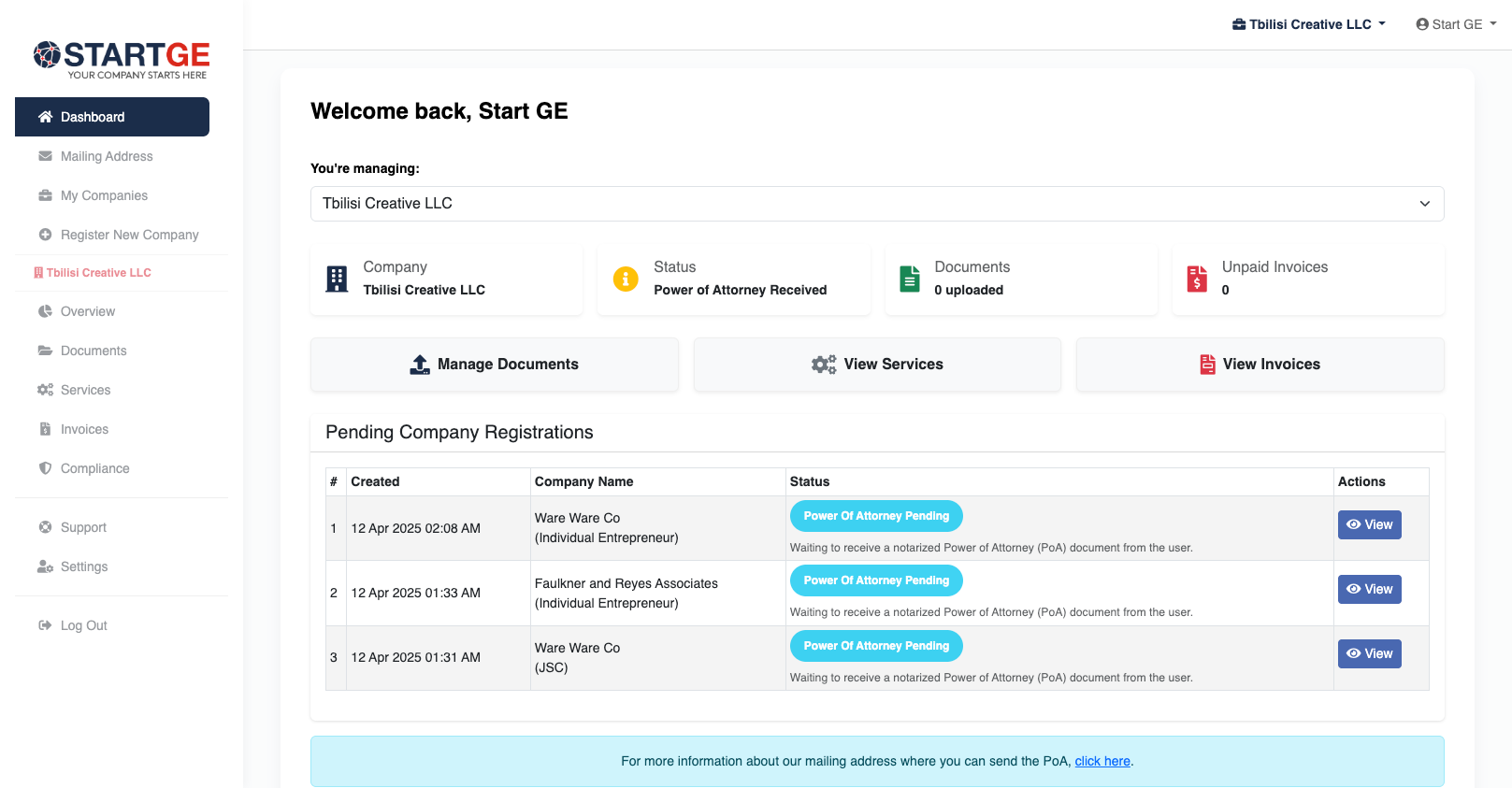StartGE Dashboard Preview
